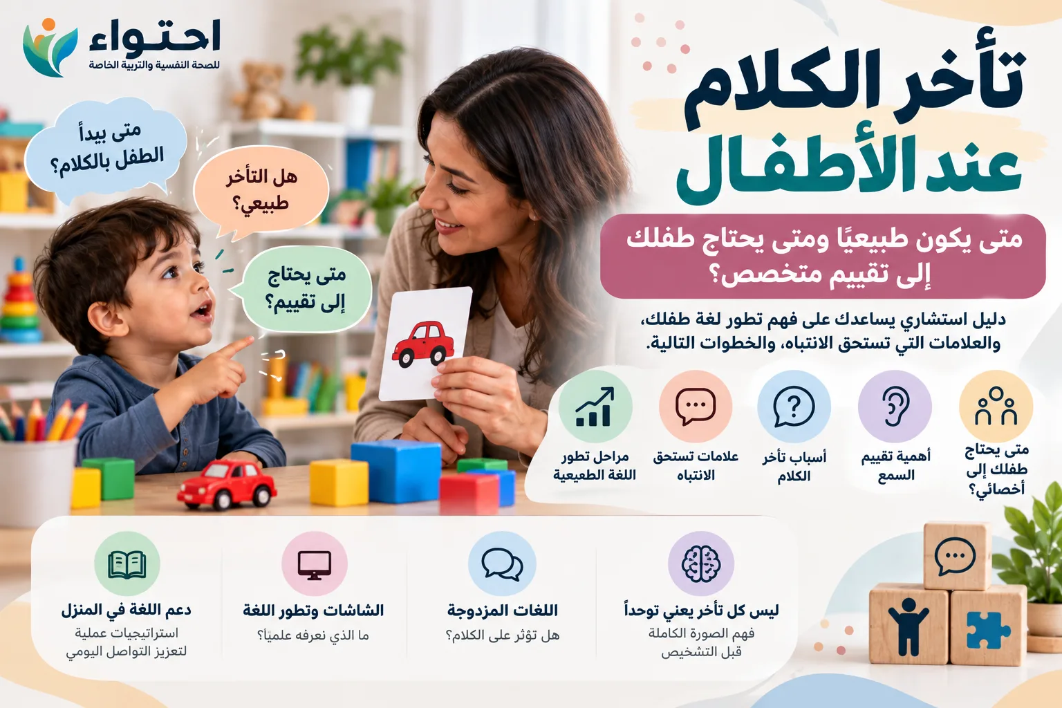 تأخر الكلام عند الأطفال: متى يكون طبيعيًا ومتى يحتاج طفلك إلى تقييم متخصص؟